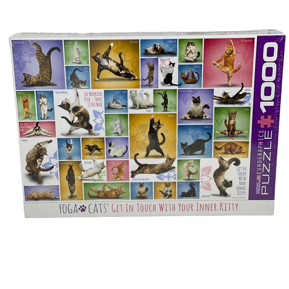 Yoga Cat Puzzle Eurographics 1000 Pc Jigsaw Sealed Warrior Pose White Elephant